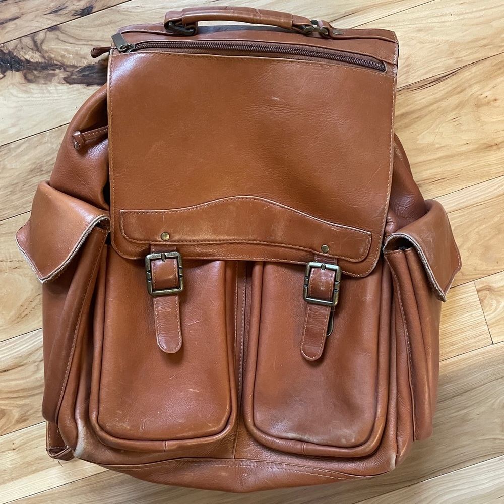 Brown leather backpack